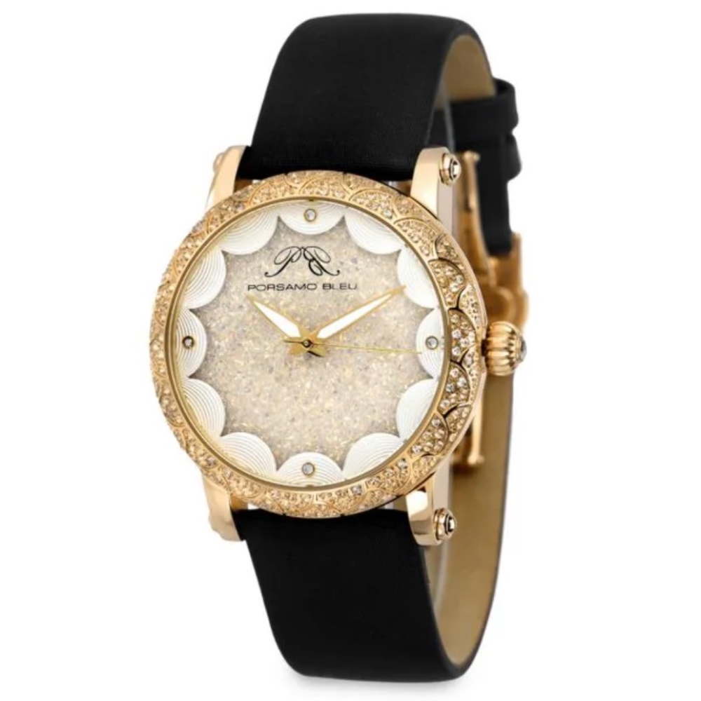 Genevieve 38MM Stainless Steel, Topaz & Leather Strap Watch - NEW in box